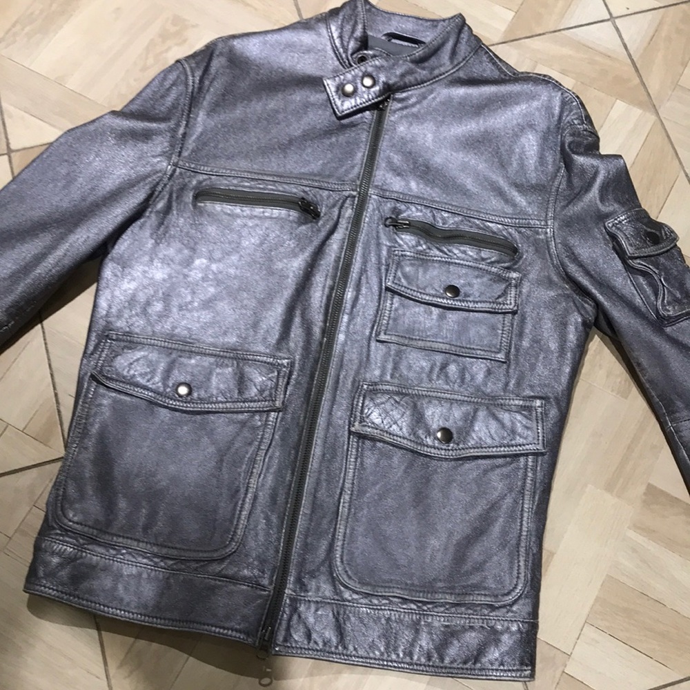 INC men’s silver leather jacket